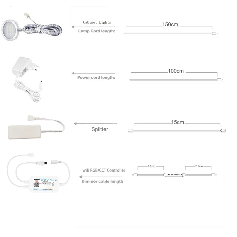 WIFI APP+IR Remote Control RGB/CCT LED Under Cabinet Lighting Dimming Kitchen Counter Furniture Lighting Kit For Decoration