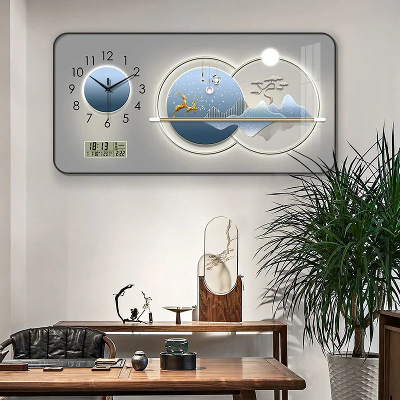 Nordic elk wall clock living room Creative fashion perpetual calendar electronic clock wall atmosphere dining room decoration