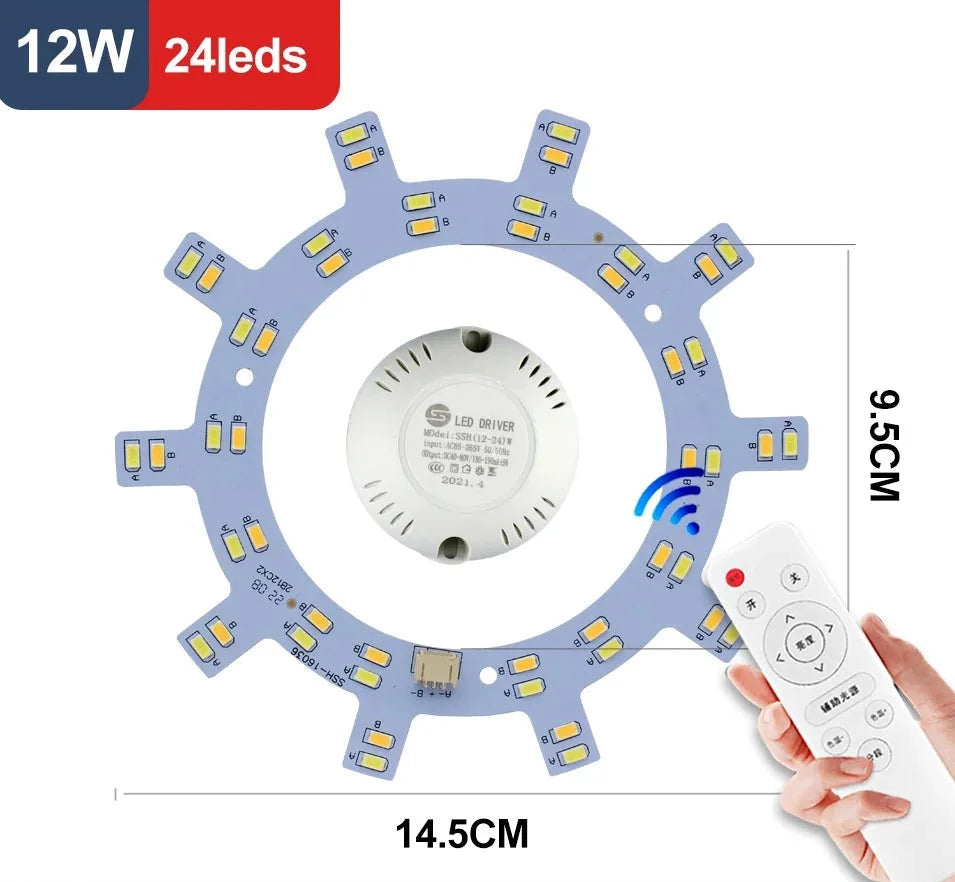 Led Ceiling Light Replacement Led Module 220v Led Panel Light Board Dimmable With Remote Control 12W 18W 24W For Ceiling Lamps