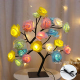 Novelty 24 LED Rose Flower Tree Lights USB Table Lamp Fairy Night Lamp Home Party Christmas Wedding Bedroom Decoration Gift
