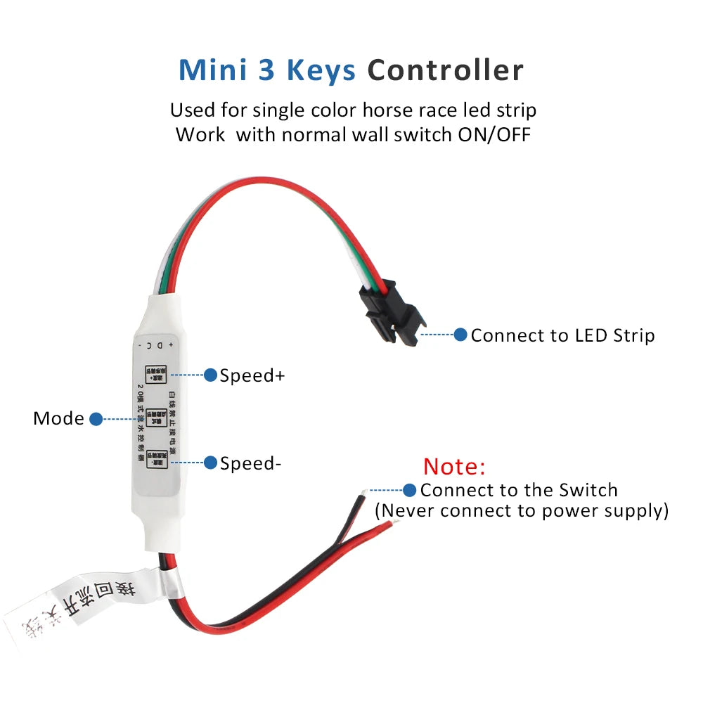 Touch Control Running Water LED Tape Driver - WS2811 Controller with 5M Extension