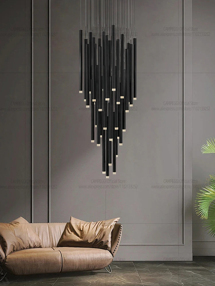 LED Modern Minimalist Long Strip Hanging Staircase Pendant Light Attic Pendent Lamp Villa Living Room Dining Room Chandelier