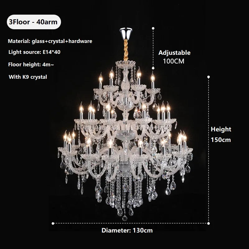 Extra Large Crystal Chandelier Lighting Top Grade K9 Crystals Hotel Large Lights For Villa Foyer 110v-220v  Luxury 3/4  Layers