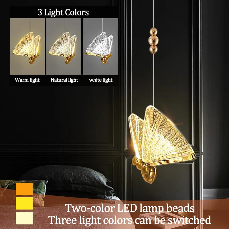 Butterfly Led Pendant Lights chandelier Lamparas Indoor Lighting Bedside Living Dining Room Kitchen pendente iluminação Light