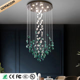 Dining Room Chandeliers Duplex Villa Hall Hanging Lamp Luxury Living Room High Ceiling Green Stone Glass LED Pendant Lights