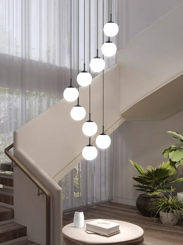 2026 Nordic White Ball Chandelier Lights Modern Led Long-Line Minimalist Lamp Living Room Villa Hotel Spiral Staircase Decor Lam