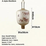 Chinese Style Japanese Fabric Lantern Pendent Lamp Hotel Restaurant Tatami Hand-painted Bamboo Leaf Pattern Room Decor Lights