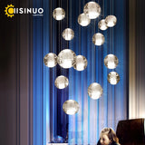 LED Villa Staircase Pendant Lights Long Cable Hanging crystal glass ball droplight for Restaurant Bar Indoor Decorative