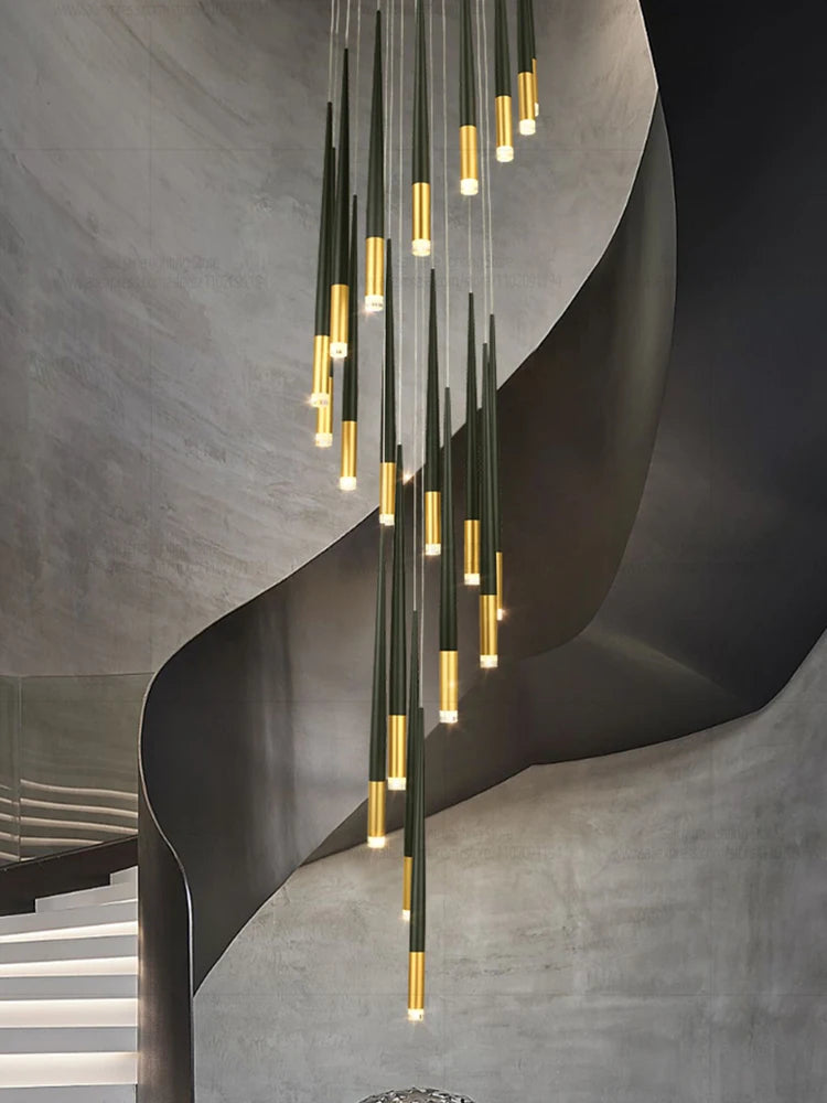 New Luxury Chandelier Nordic Conical Light Modern Living Room Duplex Attic Long Pendant Light Villa Staircase LED Pendant Light