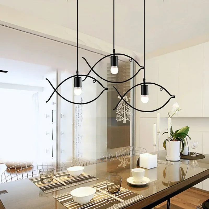 Artistic Iron Art Fish Pendant Light - Retro Single-Head Decorative Ceiling Lamp