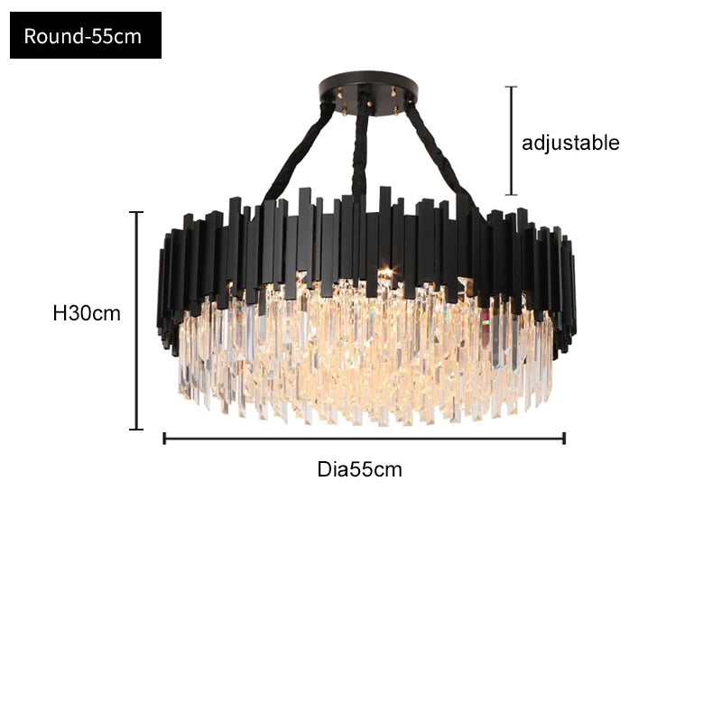 FKL Modern Crystal Black Chandelier For Living room Bedroom Oval Long Dining room Lamp Industrial Style Black Crystal Chandelier