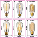 Retro Edison Light Bulb E27 220V 40W ST64 G80 G95 T10 T45 T185 A19 A60 Filament Incandescent Ampoule Bulbs Vintage Edison Lamp