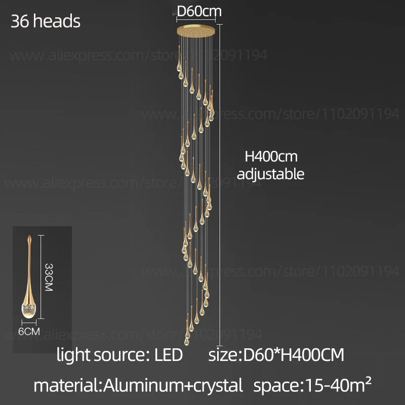Crystal Chandelier Modern Villa Living Room Chandelier Hanging Lamp LED Crystal Lamp Exhibition Hall Staircase Pendant Lamp