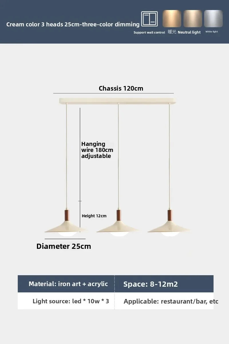 French Cream Style Pendant Light, Walnut Finish UFO Chandelier, Minimalist Retro Lamp for Dining Room, Bedroom, Cafe Bar Decor