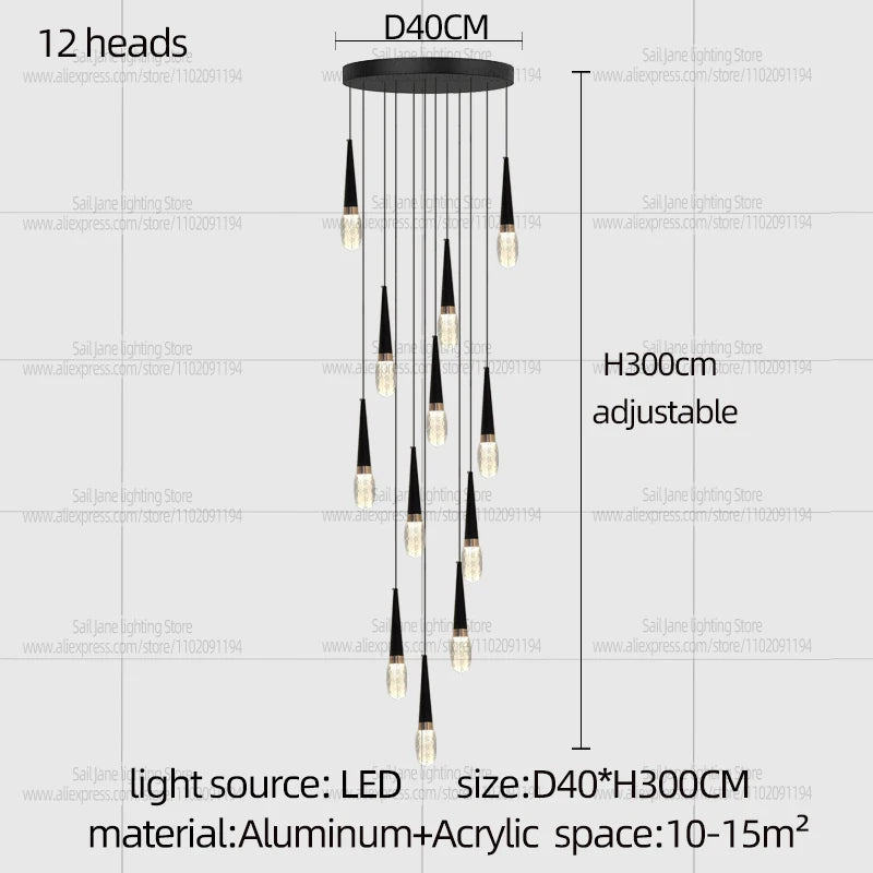 Nordic Modern Home Decoration Chandelier Hanging Stairs Pendant Light Villa Living Room Kitchen Pendent Lamp Indoor Lighting