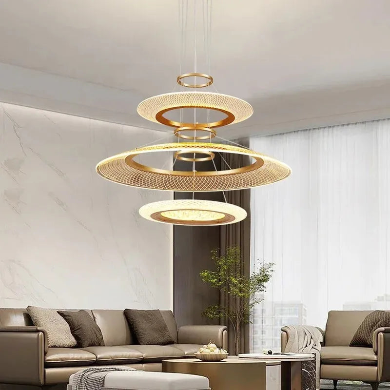 Modern LED Screw Living Room Chandelier Luxury Ring Villa Pendant Lamp Atmosphere Kitchen Island Art Decoration Lighting Fixture