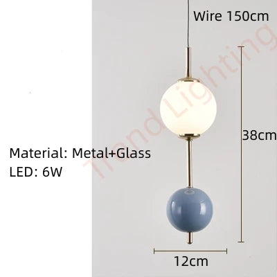 Colorful Ball LED Pendant Light White Glass Ball For Bedroom Dining Room Kitchen Hanging Lamp 4000K Wire Adjustable