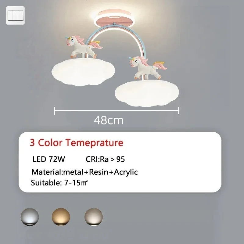 Nordic Child Unicorn Ceiling Light Dimmable for Girl Bedroom Nursery Children's Chandelier Home Decor Lighting Lusters Luminaire