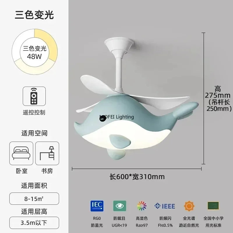 2026 New Nordic Fan Pendant Lamp Creative Airplane Cartoon Fish Children's Bedroom Chandelier Personality Fan Light Fixture