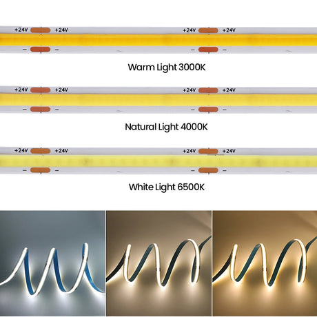 12V 24V COB LED Strip Light 320LEDs/M High Density Flexible 8mm FOB Tape Lights 5M 10M RA90 Warm Nature Cold White Linear Ribbon