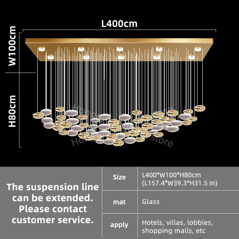 Customable Modern Chandelier Hotel Restaurant Lobby Pendant Light Luxury Villa High Ceiling Lighting Hall Glass Hanging Lamp