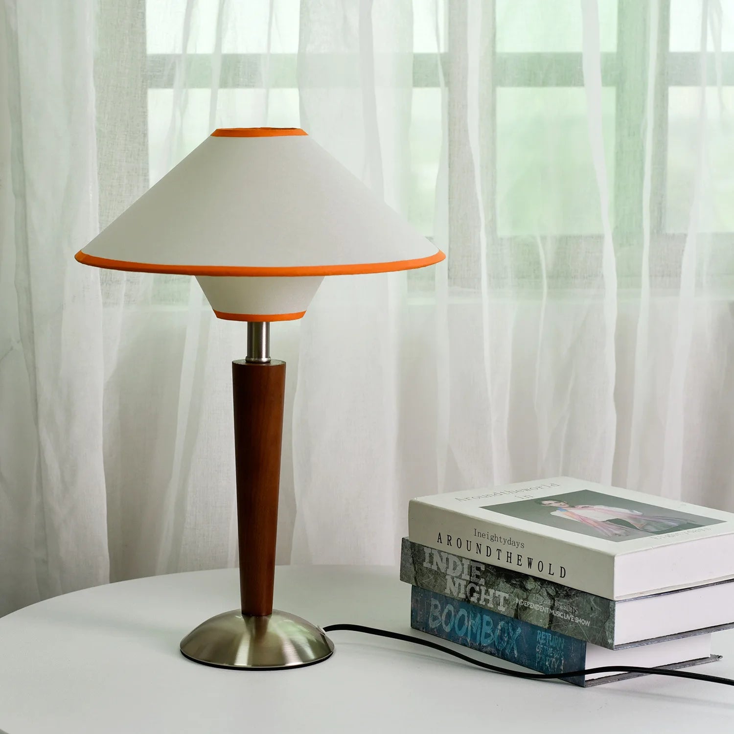 2025 New Design Table Lamp Desk Light E27 Bulb with Wood Bracket Fabric Lampshade