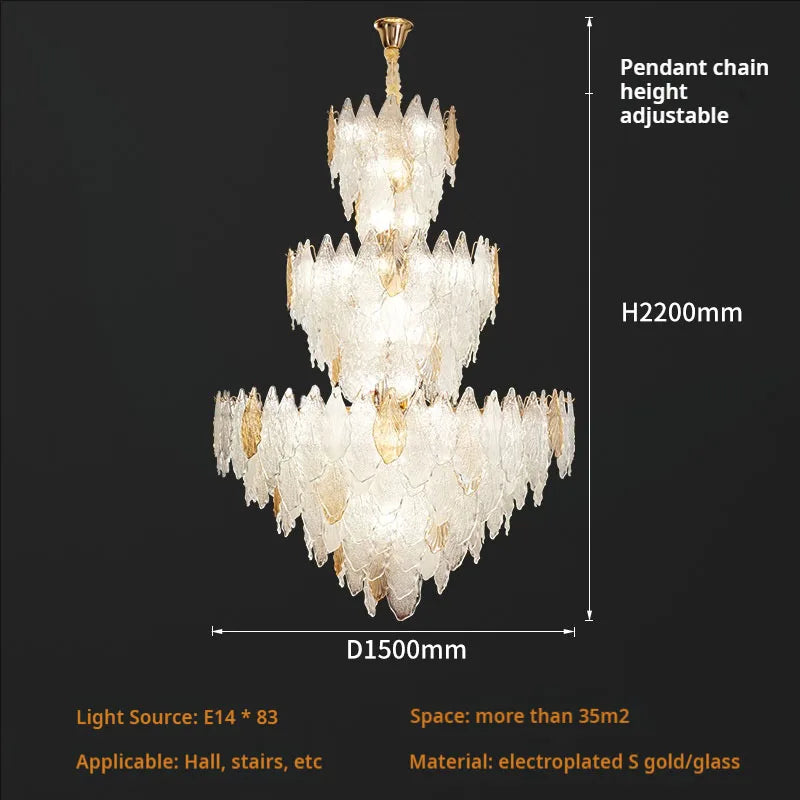 Villa Chandeliers Duplex Ceiling Living Room Lamps Creative Leaves Ginkgo Leaves Crystal Glass High-end Wholesale Pendant Lamps