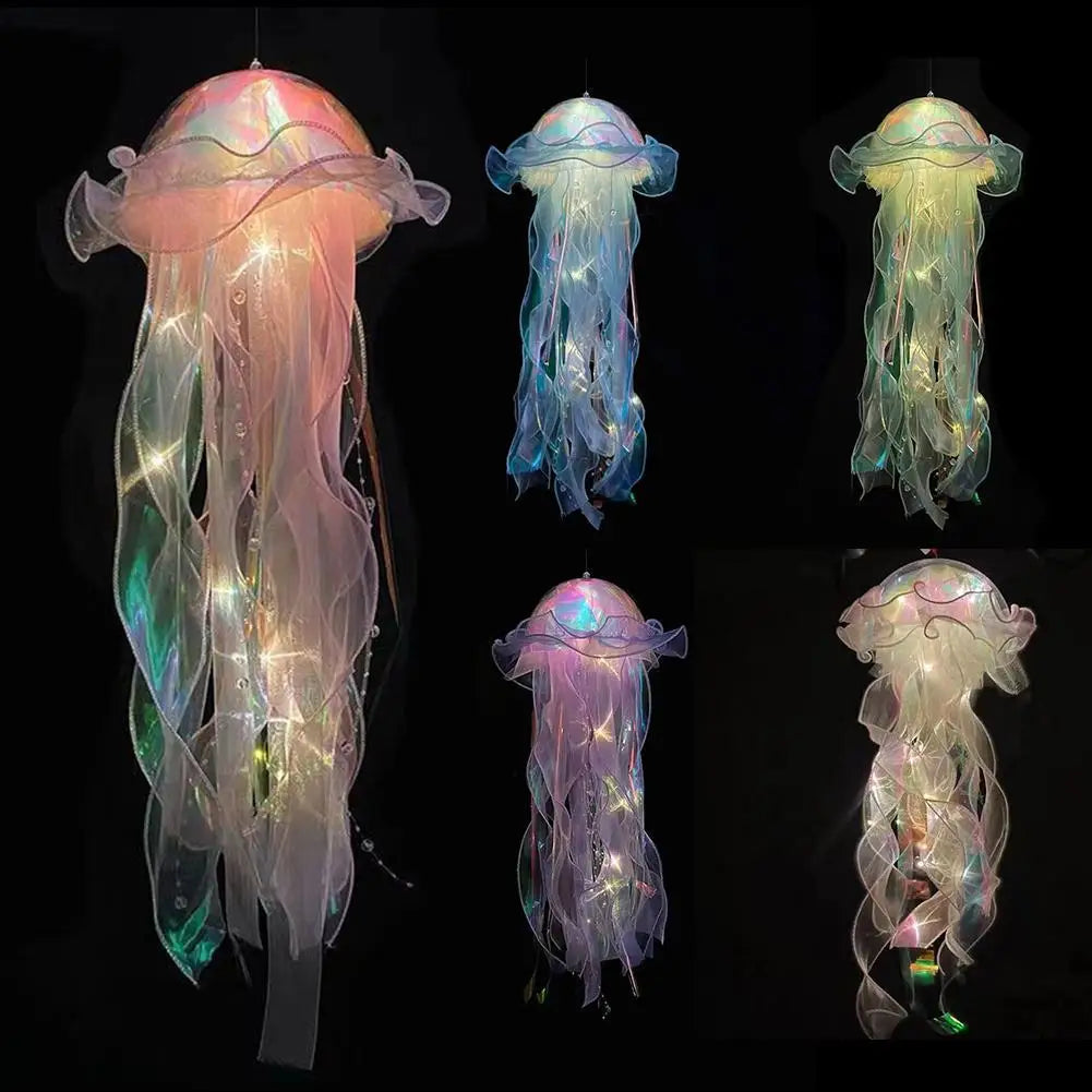 5PCS Jellyfish Hanging Night Light Lamp - Battery-Operated Bedroom Atmosphere Decor