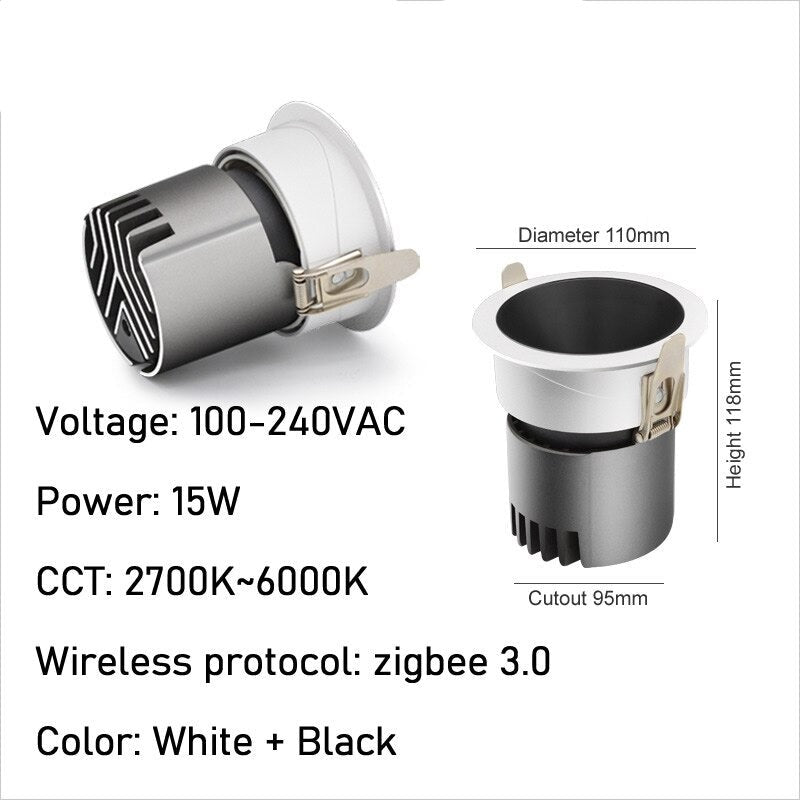 Spot LED Downlights Dimmable 12W 15W Recessed Spotlight 110V 220V  Smart Lamps Control With Alexa Google Home Voice
