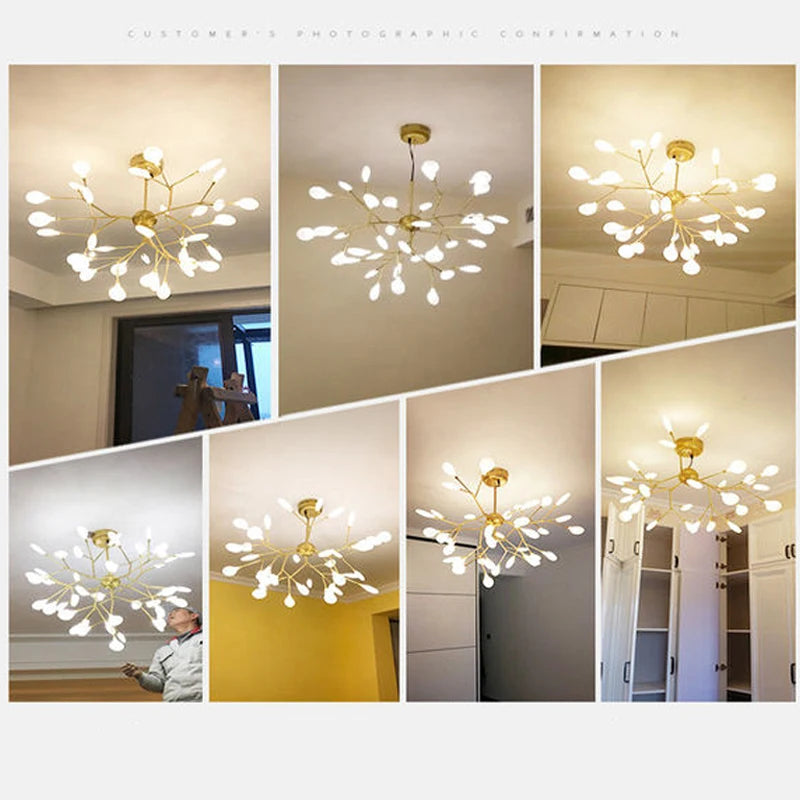 Nordic Modern Firefly Ceiling Chandelier Pendant Lamp G4 Led Lights Home Baby Room Bedroom Living Room Decoration Salon Starry