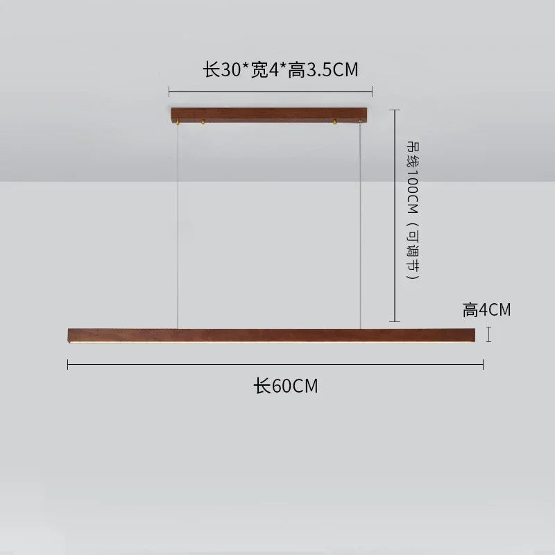 Japanese Pendant Light Black Walnut Fashion Home Design Nordic Long Strip Light Office Simple Wooden Dining Table Light