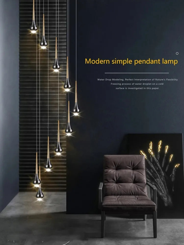 Modern Chandeliers For Staircase Living Room Pendant Lights LED  Lamp Villa Exhibition Hall Loft Long Hanging Lamp Light Fixture