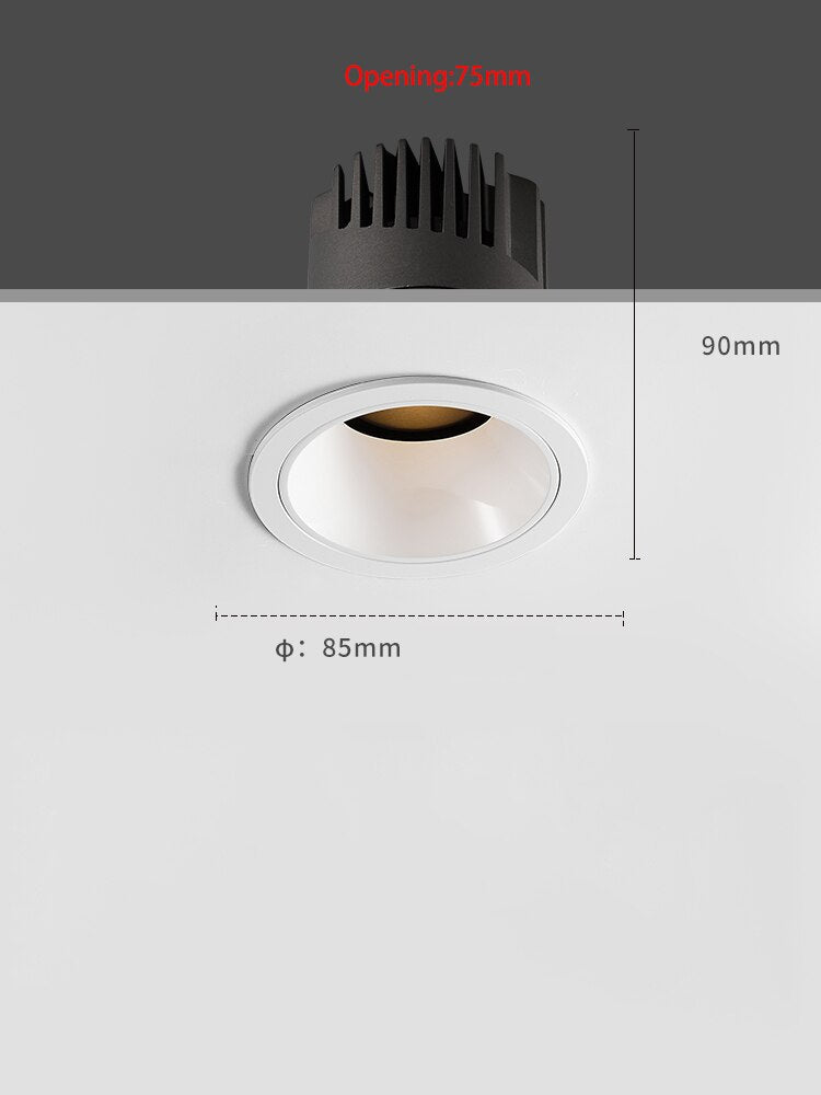 Led Spotlights Recessed Spot Light Opening 75mm Ceiling Lamp Aluminum White Black Foco Anti Glare Lights For  Living Room Home