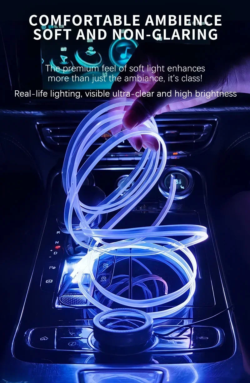 Car Interior RGB LED Atmosphere Light Strip USB Fiber Optic Neon Invisible Ambient Lamp Center Console Door Decoration Trim