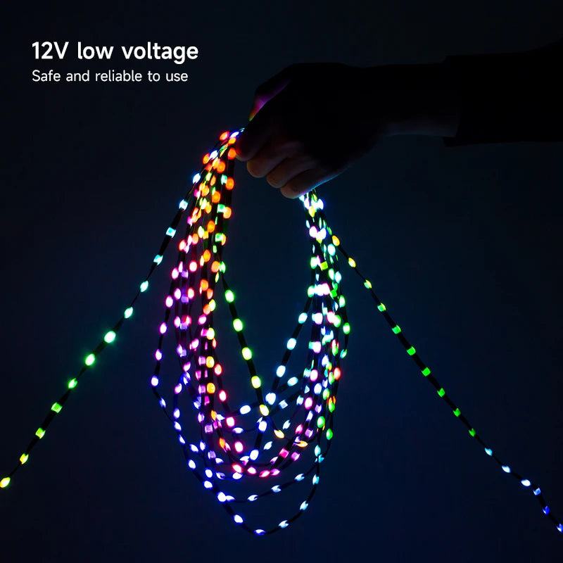 DC12V WS2811 3-Pin Addressable RGB Fairy Lights (IP68 Waterproof) - Black Wire Pixel String for Room & Outdoor Holiday Decor