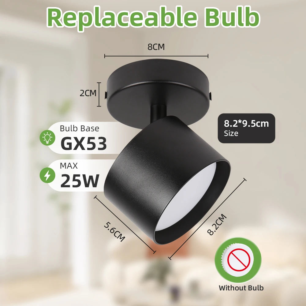 Rotatable GX53 LED Ceiling Spotlight - 350° Swivel Surface Mount Light