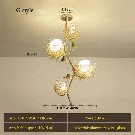 Modern Led Living Dining Room Kitchen Chandeliers Gold Bird Nest Egg Glass Ball Pendant Light Bedroom Loft Ceiling Hanging Lamp