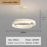 Simple Modern Living Room Pendant Light Creamy Style High-end Atmospheric Bedroom Light LED Nordic Study Circular Ring Lamp