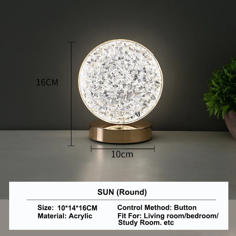 3D Moon Crystal Table Lamp - Touch Dimming USB Rechargeable Night Light for Bedroom, Girls Room Aesthetic Decor