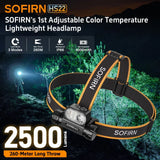 HS22 2500lm Dual-Switch Headlamp (SFT25R LED, 2700K-6000K Stepless CCT) - 18650 4000mAh Rechargeable High-Power Headlight Flashlight