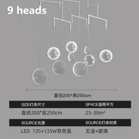 Pendant light LED Round clear glass light fixture Hotel Hall Living room lamp Restaurant designer pendent light