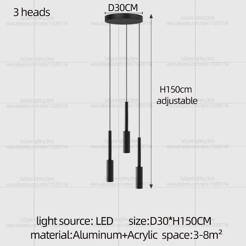 Cylindrical Pendant Light Long Line Attic Chandelier - Modern LED Villa Spotlight