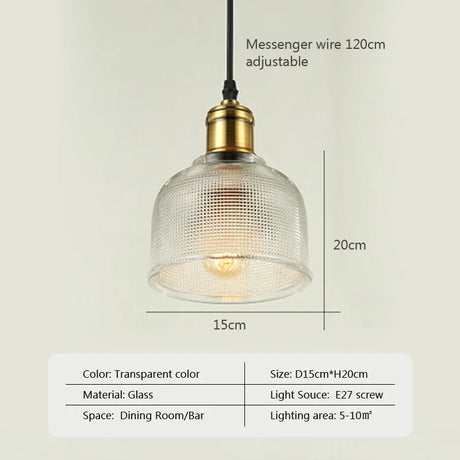 Nordic Glass Pendant Light Creative Minimalist Modern Lamp for Restaurant With Transparent Lampshade Brass Color and E27 Socket