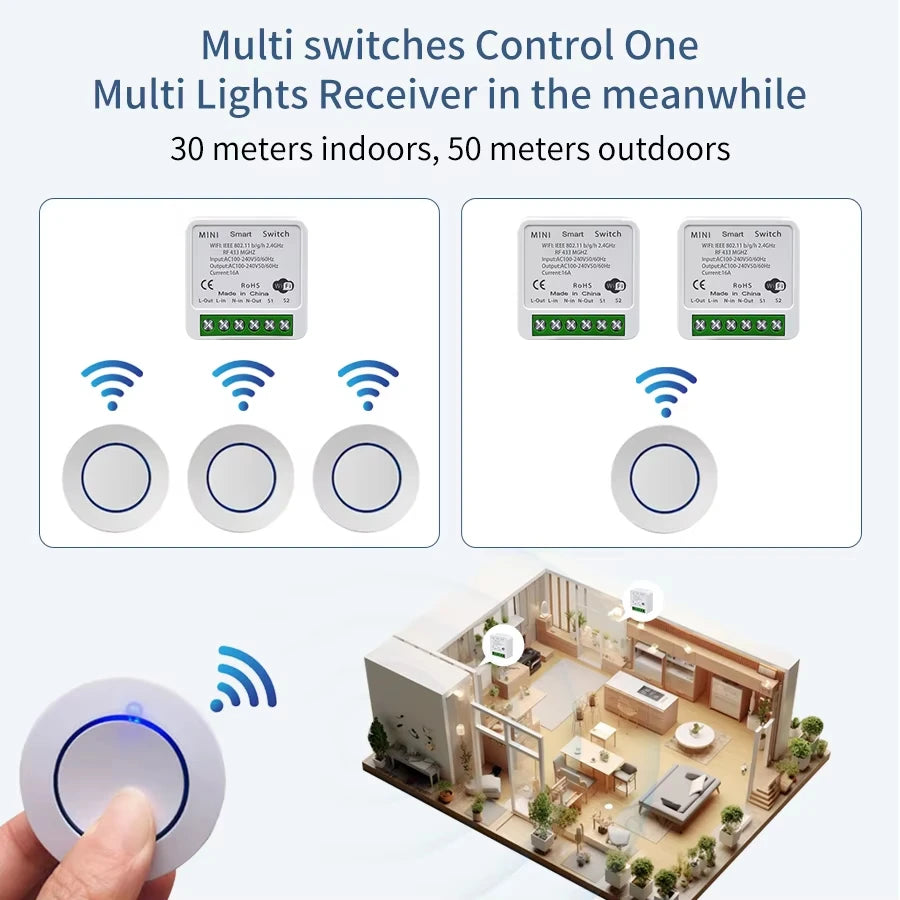 Tuya WiFi Smart Switch 16A - RF 433MHz Remote Relay Receiver Kit