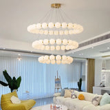 Nordic Modern Minimalist Luxury LED Chandelier Cream Pearl Circle Pendant Light Home Room Decoration for Living Dinning Bar Lamp