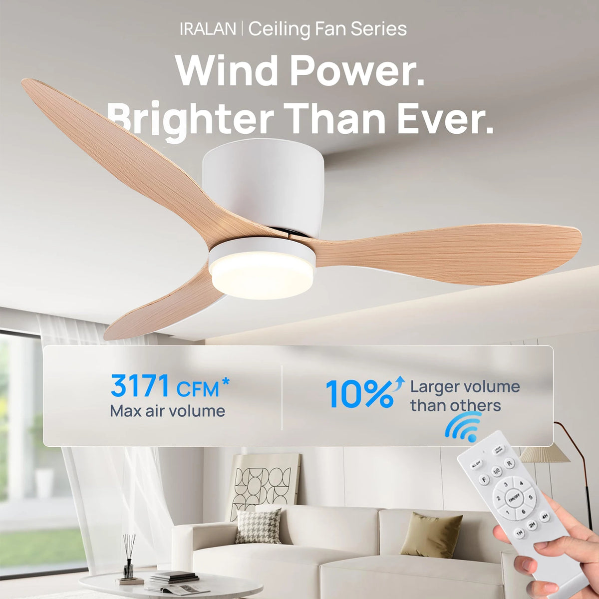 42/52 Inch Ceiling Fan Light - High Airflow LED Dual Function for Living Room &amp; Bedroom, Remote &amp; Timer, Easy Installation