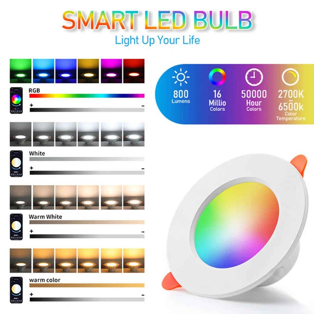 1-3 Pcs Smart RGB LED Recessed Downlight (10W Bluetooth, 2700K-6500K CCT) - Round Dimmable Smart Ceiling Panel Lamp for Living Room & Bedroom Decor