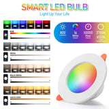 1-3 Pcs Smart RGB LED Recessed Downlight (10W Bluetooth, 2700K-6500K CCT) - Round Dimmable Smart Ceiling Panel Lamp for Living Room & Bedroom Decor