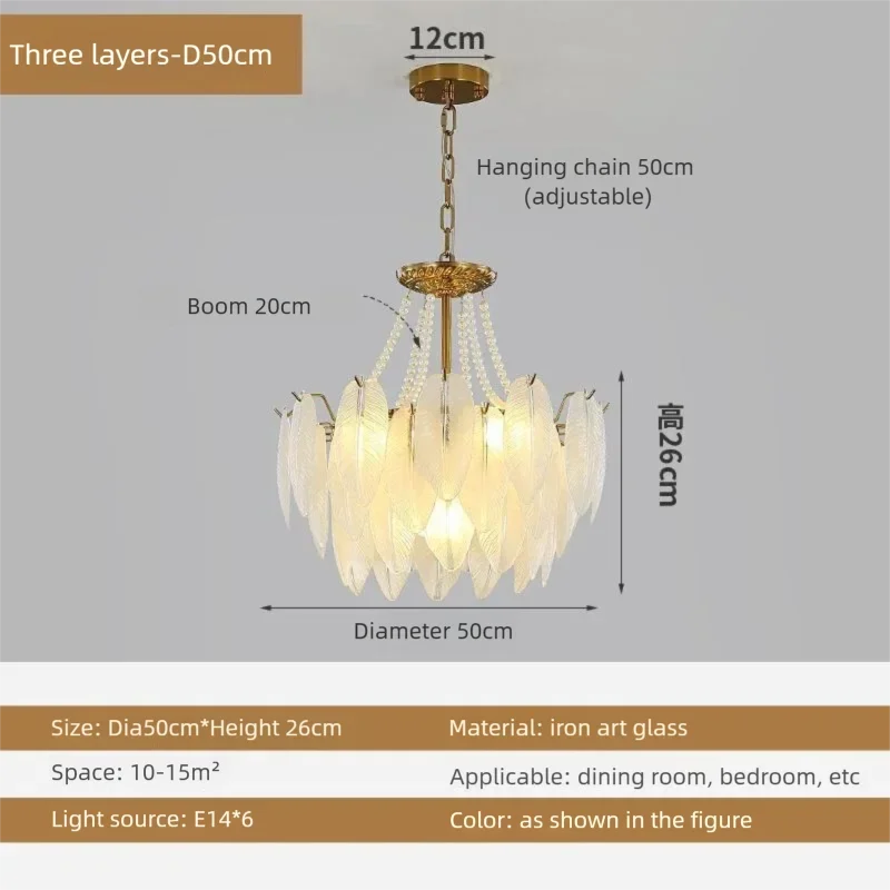 French Feather Chandelier Modern Luxury Glass Lamp For Living Room Restaurat Bedroom Villa Kitchen Home Decor Hotel Hall Lamp