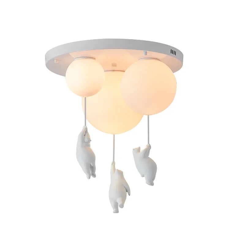 Round Modern Minimalist Bear-Shaped LED Resin Ceiling Light for Children's Rooms Boys' Girls' Bedrooms Indoor Home Decor Ambient